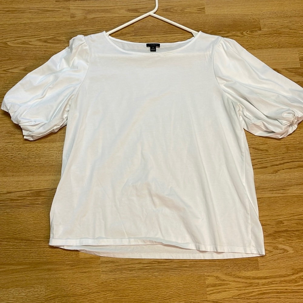 Ann Taylor White Bubble Sleeve Blouse